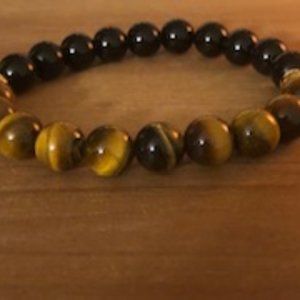 Tiger Eye 10mm Beads & Onxy 10mm Bead Bracelet